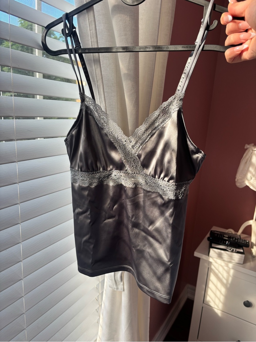 Cosabella Satin Lace-Trim Chemise Cami - Gray